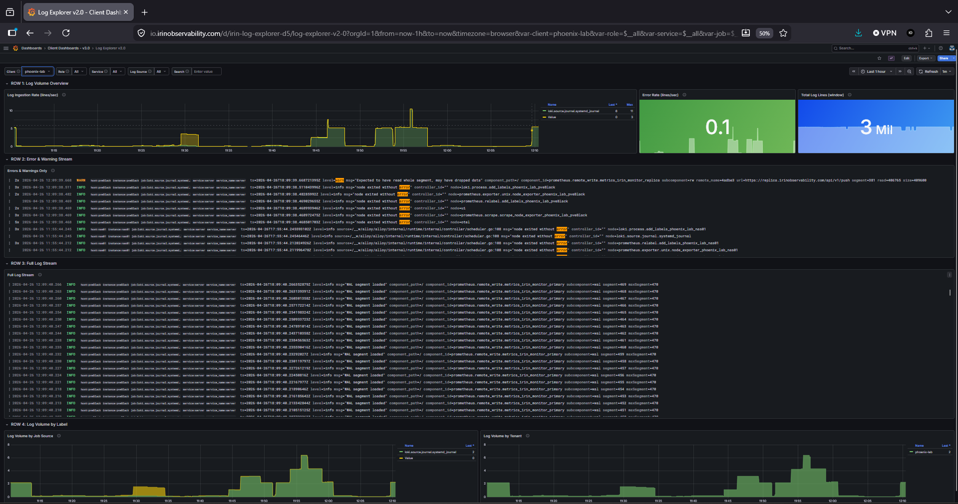 Grafana Loki Log Explorer showing structured search across servers